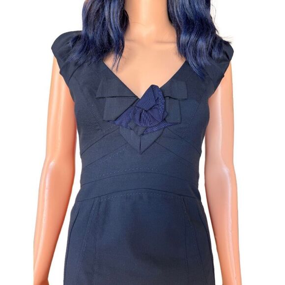 NEW Rebecca Taylor Navy Cap Sleeve Wool Cotton Blend Dress - Picture 3 of 7